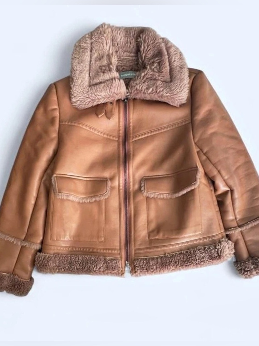 Vintage Bagatelle Faux Fur-Lined Jacket in Tan/Pink Medium Like New